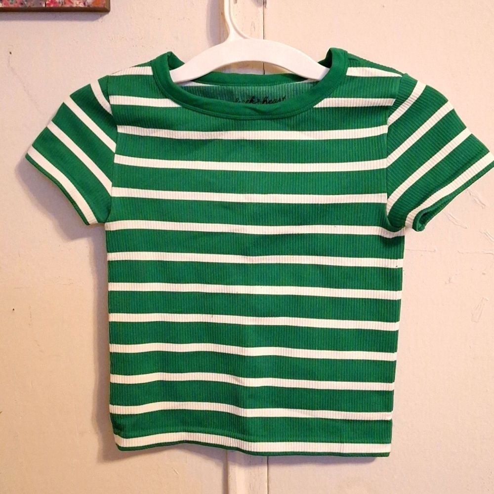 Green white stripe crop top small Derek Heart